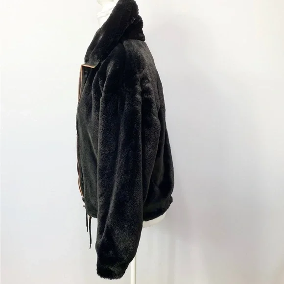 NWOT-Black Silky Faux Fur with Rose Gold Oversized Jacket S - Picture 3 of 12